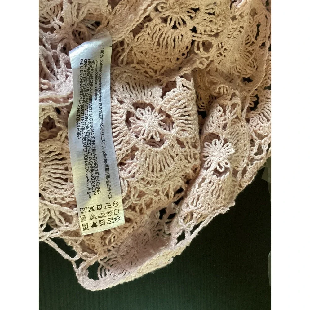 Zara Womens Coquette Floral‎ Crochet Lace Long Sleeve Crop Top S Pink Milkmaid